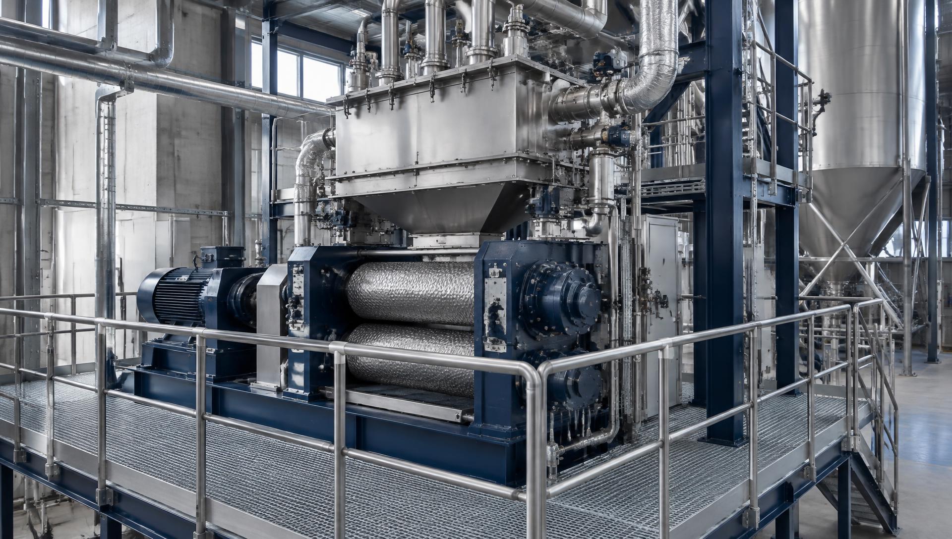 Steam conditioning chest and roller mill in a grain flaking plant